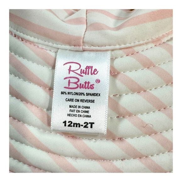 RuffleButts Reversible Toddler Sun Hat 12M-2T Nylon Soft Pink Stripes Polka Dots - Picture 4 of 4